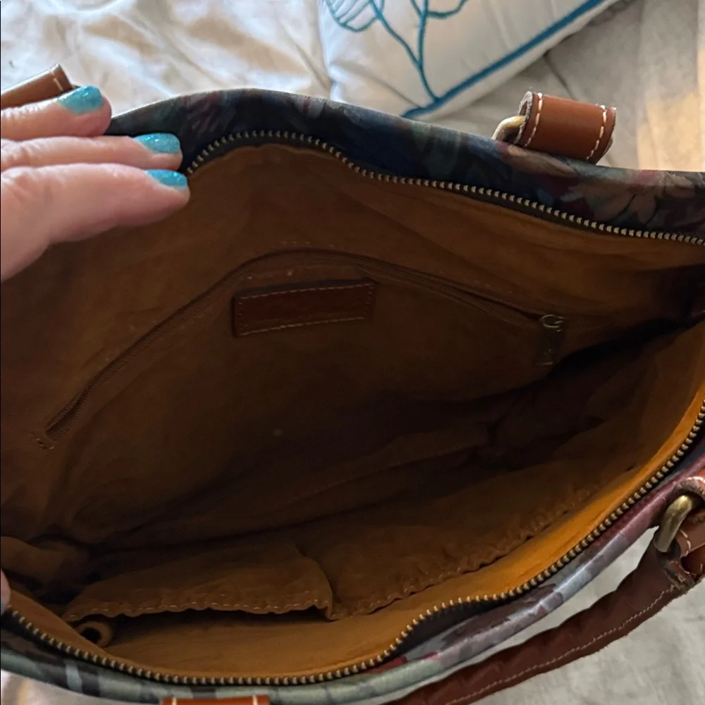 Patricia Nash Floral Leather Tote in Brown and Blue - Picture 4 of 4